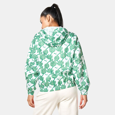 PUMA Women's Blossom All Over Print Windbreaker Jacket Green