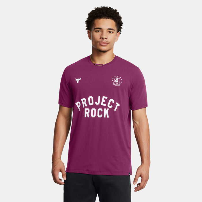 Under Armour Men's Project Rock Badge Of Honor Training T-Shirt Purple Under Armour Men's Project Rock Badge Of Honor Training T-Shirt Purple image number 0