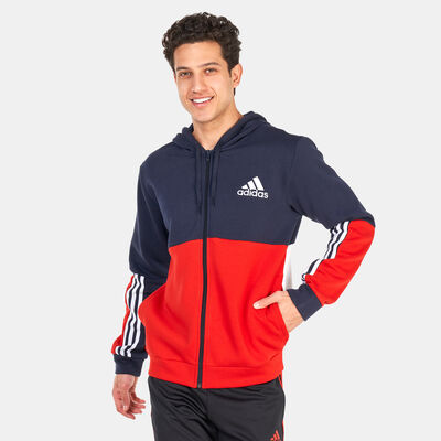 adidas Men's Essentials Colorblock Full-Zip Hoodie Red