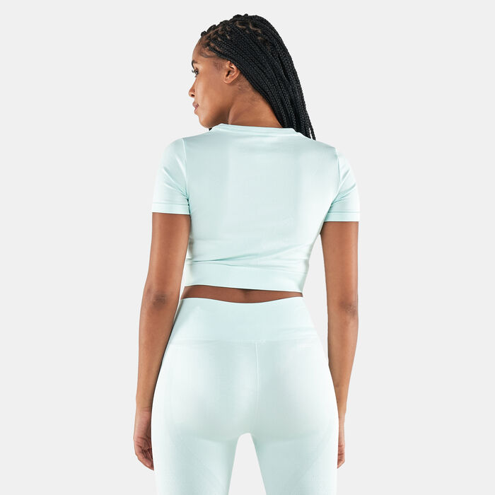 adidas Women's Seamless Fitted Crop T-Shirt Green adidas Women's Seamless Fitted Crop T-Shirt Green image number 1
