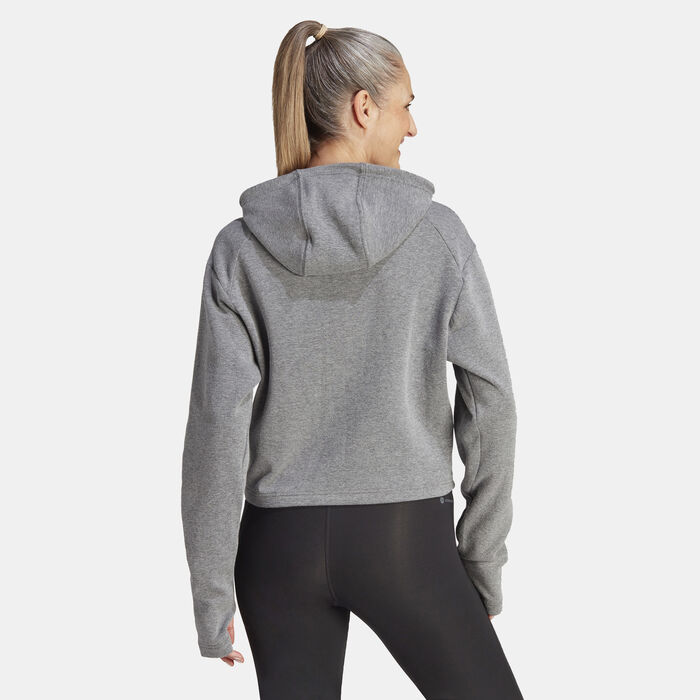 adidas Women's Train Essentials Train Cotton 3-Stripes Hoodie Grey adidas Women's Train Essentials Train Cotton 3-Stripes Hoodie Grey image number 1