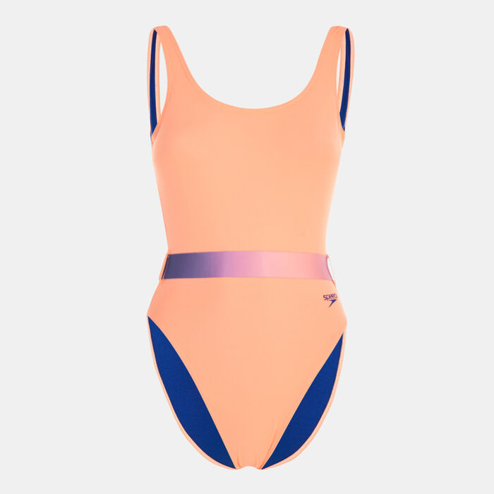 Speedo Women's Belted Deep U-Back One-Piece Swimsuit Orange Speedo Women's Belted Deep U-Back One-Piece Swimsuit Orange image number 0
