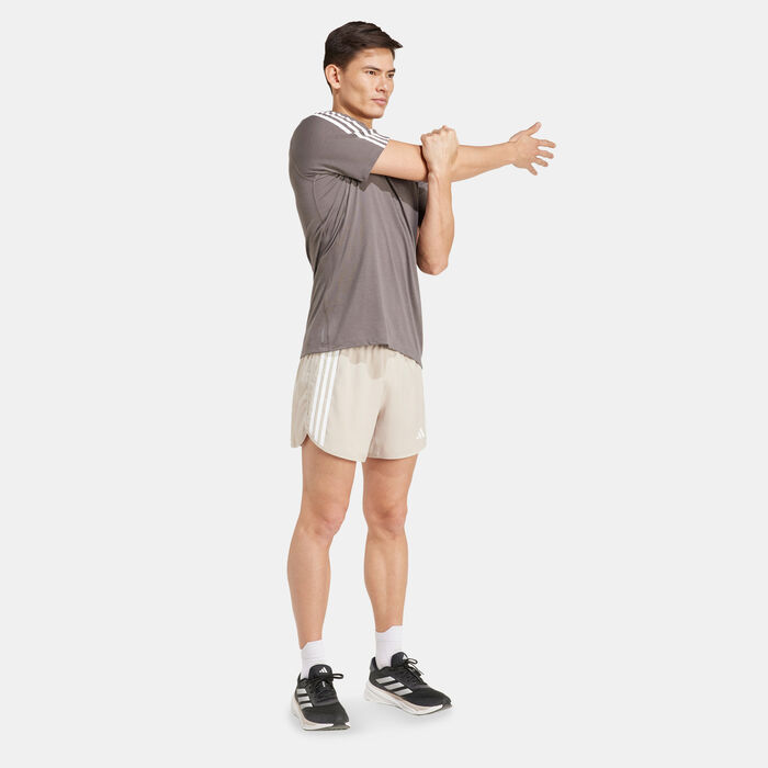 adidas Men's Own The Run 3-Stripes Shorts Beige image number 2