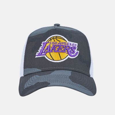 New Era LA Lakers NBA Camo 9FORTY A-Frame Trucker Cap Purple