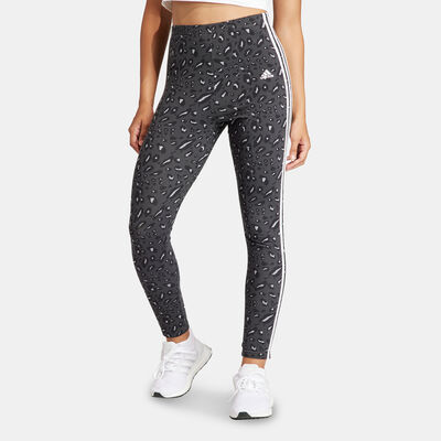 adidas Women's Essentials 3-Stripes Animal Print Leggings Black