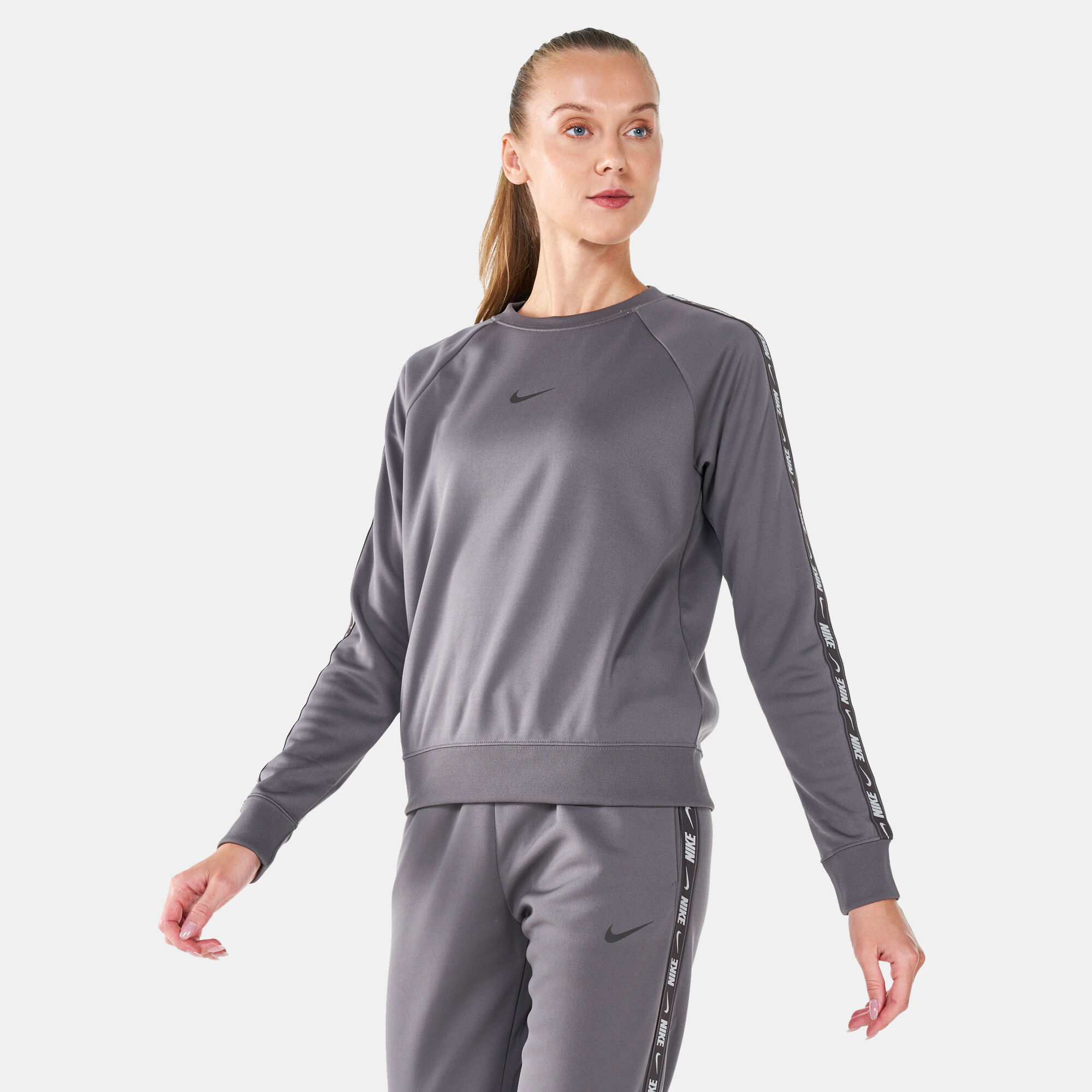 Women s Sportswear Logo Tape Crew Sweatshirt Brown Nike in Qatar SSS