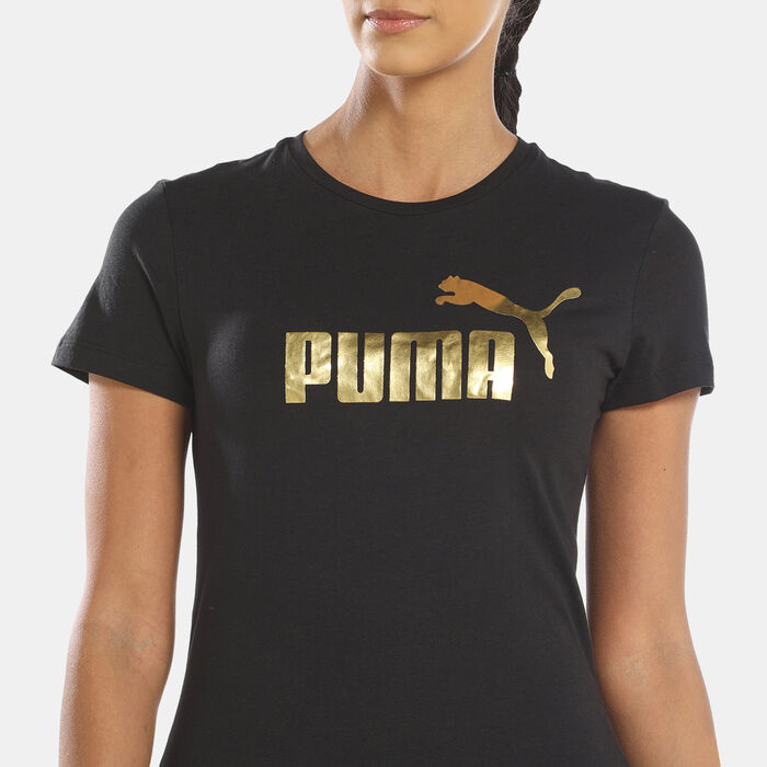 PUMA Women's Essentials+ Metallic Logo T-Shirt Black PUMA Women's Essentials+ Metallic Logo T-Shirt Black image number 3