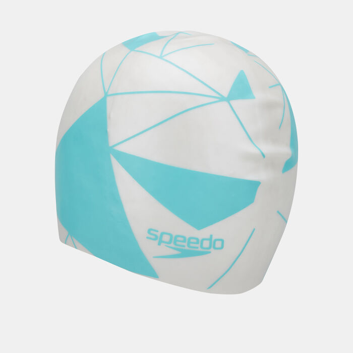 Speedo Long Hair Printed Swimming Cap Blue image number 1