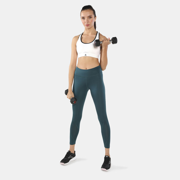 Reebok Women's Workout Ready Mesh Leggings Green Reebok Women's Workout Ready Mesh Leggings Green image number 2