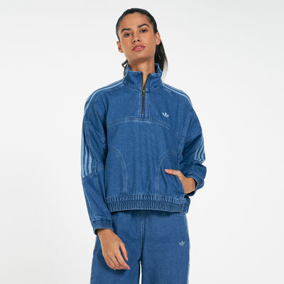 adidas Women's Adicolor Denim Cropped Track Jacket Blue