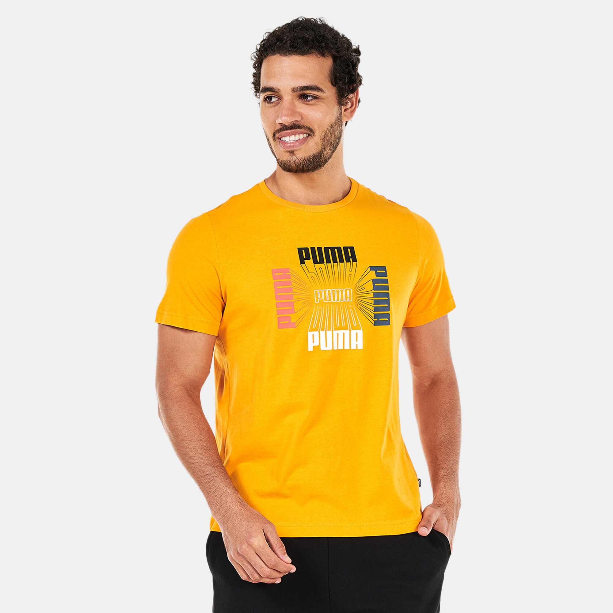 Men s Repeat Logo Graphic T Shirt yellow PUMA in Qatar SSS
