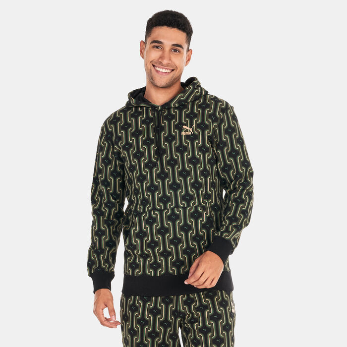 PUMA Men's Classics 70s Printed Fleece Hoodie Black image number 0