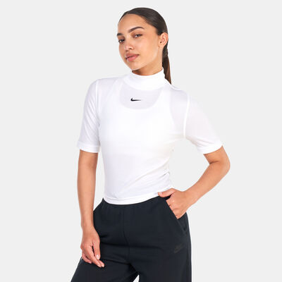 Nike Women's Sportswear Essentials Ribbed Mock-Neck Top White