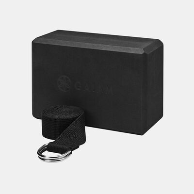 Gaiam Yoga Block-Strap Combo Set Black Gaiam Yoga Block-Strap Combo Set Black
