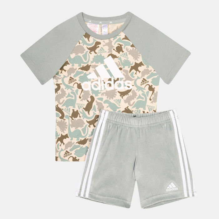 adidas Kids' Dino Camo Allover Print T-Shirt and Short Set Multi adidas Kids' Dino Camo Allover Print T-Shirt and Short Set Multi image number 0