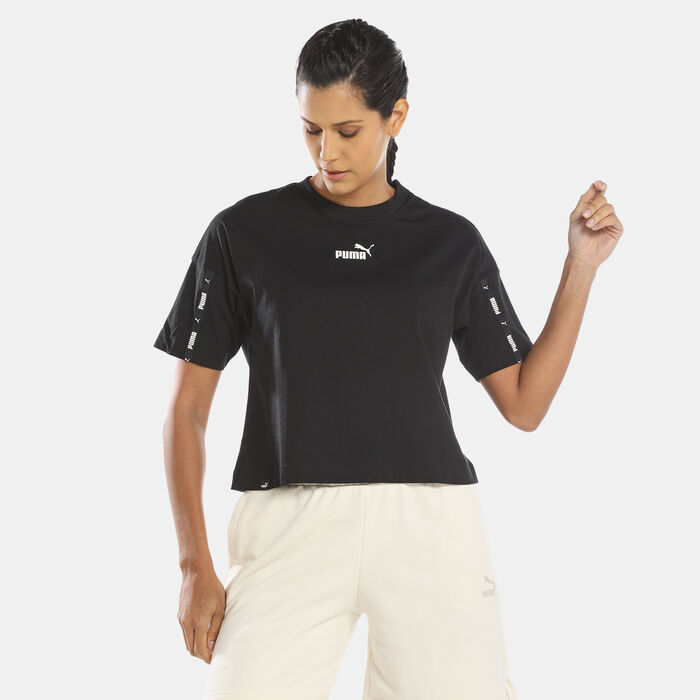 PUMA Women's Power Tape Cropped T-Shirt Black PUMA Women's Power Tape Cropped T-Shirt Black image number 0
