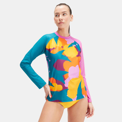Speedo Women's Printed Long Sleeve Swimming T-Shirt Green