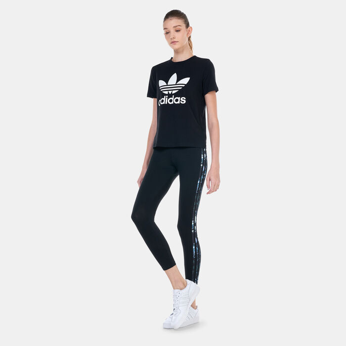 adidas Originals Women's 3-Stripes Flower Leggings Black adidas Originals Women's 3-Stripes Flower Leggings Black image number 2
