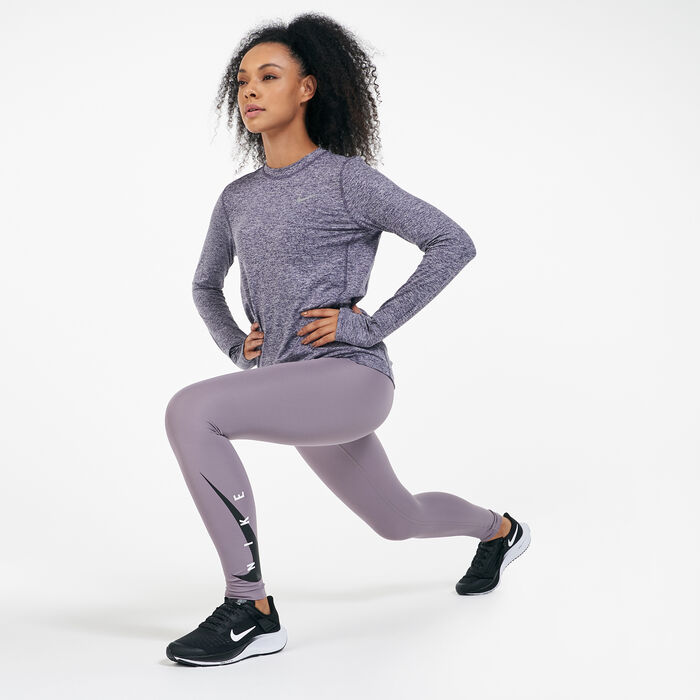 Nike Womens' Swoosh Run Leggings Purple Nike Womens' Swoosh Run Leggings Purple image number 2