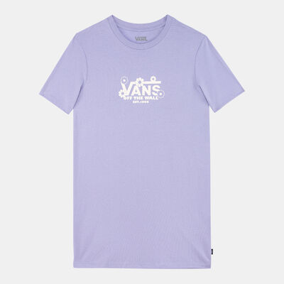 Vans Kids' Floral Check Daisy Print T-Shirt Dress Purple