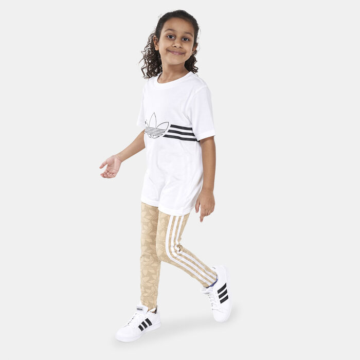 adidas Originals Kids' High-Waisted Allover Print Leggings Beige image number 2