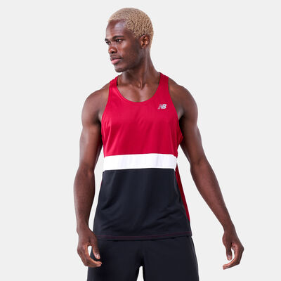 New Balance Men's Striped Accelerate Tank Top Red