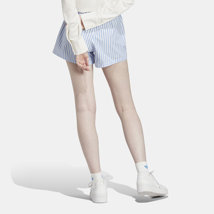 adidas Originals Women's Premium Essentials Poplin Stripe Shorts Blue adidas Originals Women's Premium Essentials Poplin Stripe Shorts Blue image number 1