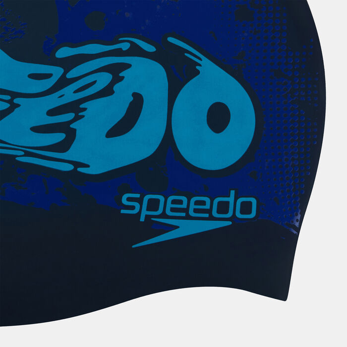 Speedo Kids' Junior Slogan Swimming Cap Blue image number 2