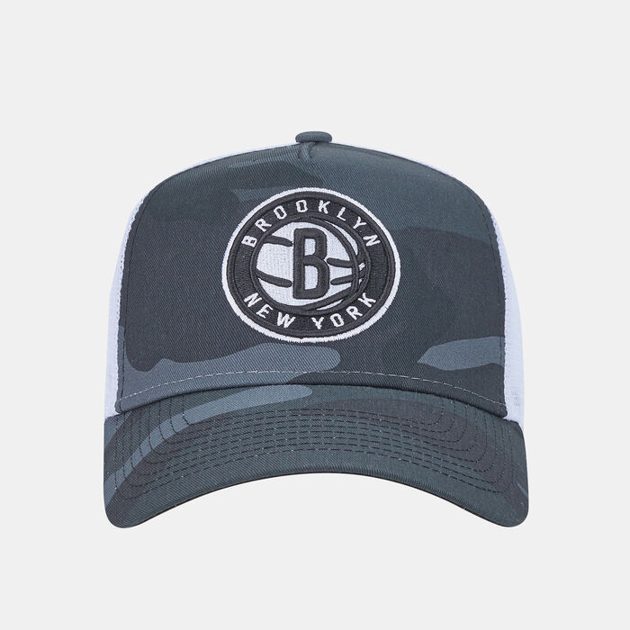 New Era Brooklyn Nets NBA Camo Midnight Camo A-Frame Trucker Cap Purple image number 0