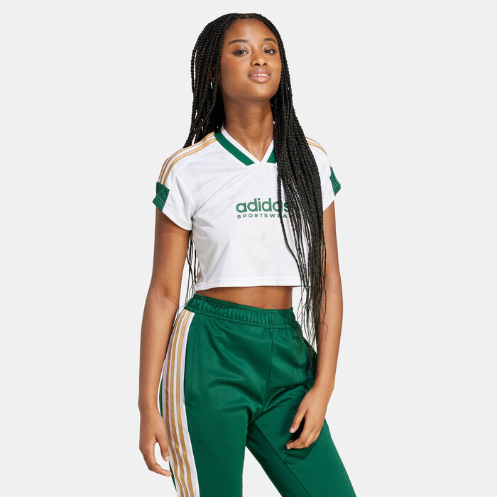 adidas Women's Tiro Cut 3-Stripes Cropped Jersey White image number 2