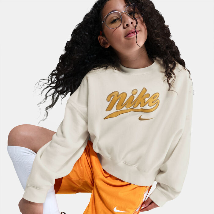 Nike Kids' Sportswear Trend Fleece Cropped Hoodie Ivory image number 5