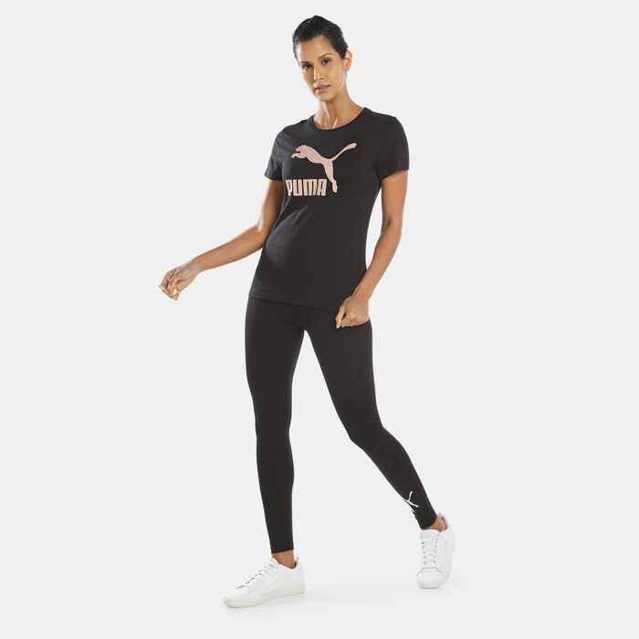 PUMA Women's Classics Metallic Logo T-Shirt Black PUMA Women's Classics Metallic Logo T-Shirt Black image number 2