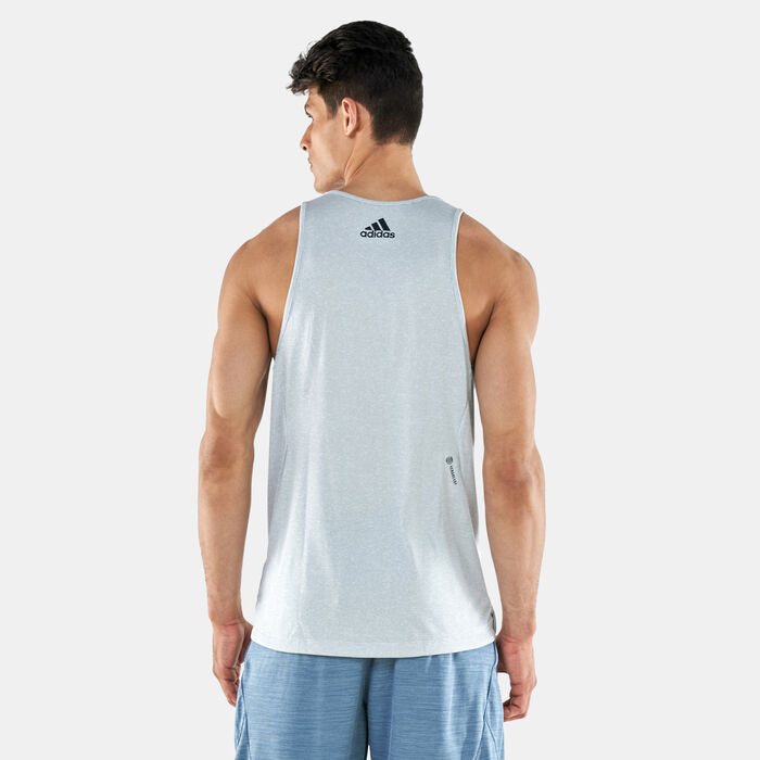 adidas Men's Bos Primeblue Muscle Tank Top White adidas Men's Bos Primeblue Muscle Tank Top White image number 1