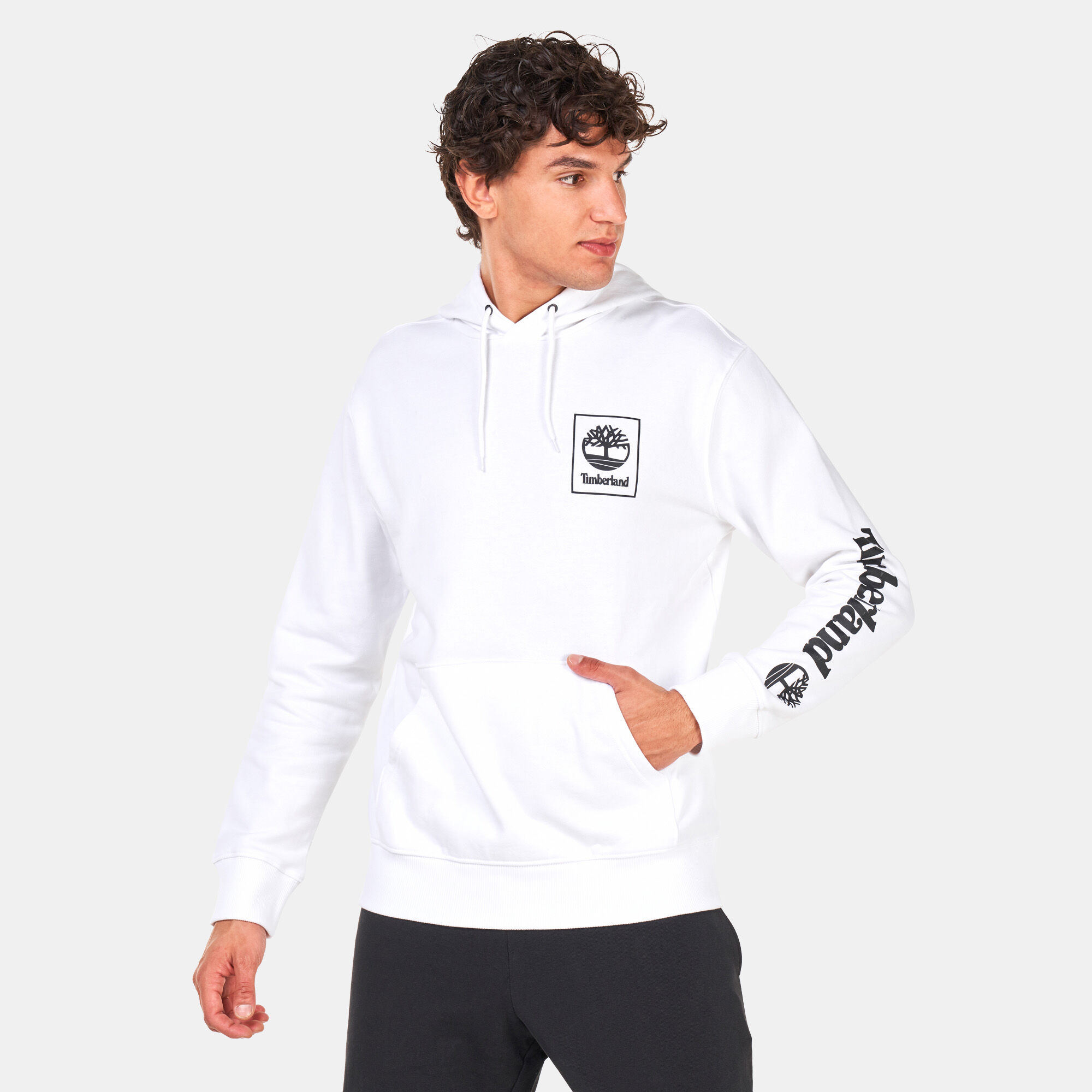 Men s Stack Logo Hoodie White Timberland in Qatar SSS