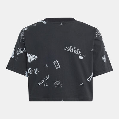 adidas Kids' Brand Love Allover Print Crop T-Shirt Black