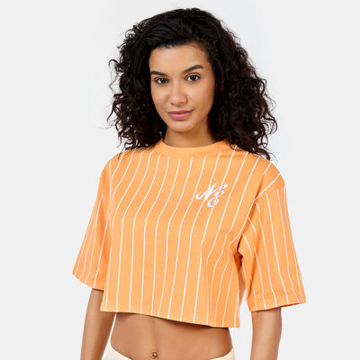 New Era Women's Pinstripe Crop Top Orange