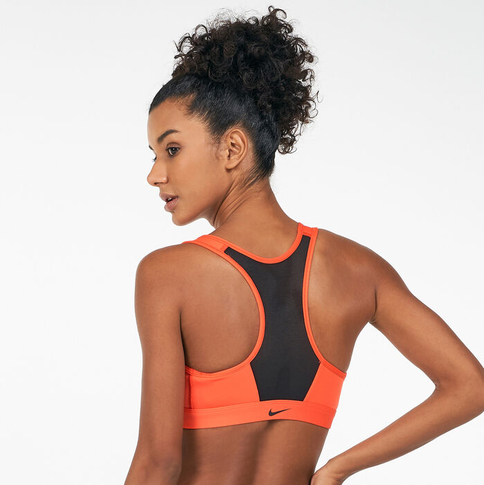 Nike Women's Dri-FIT Swoosh Front-Zip Sports Bra Orange Nike Women's Dri-FIT Swoosh Front-Zip Sports Bra Orange image number 1