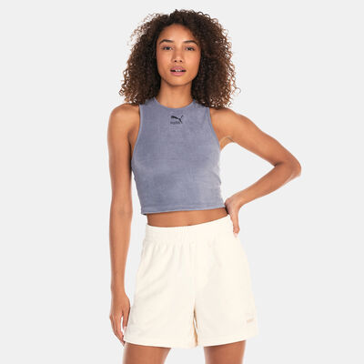 PUMA Women's Classics Towelling Crop Top Grey PUMA Women's Classics Towelling Crop Top Grey