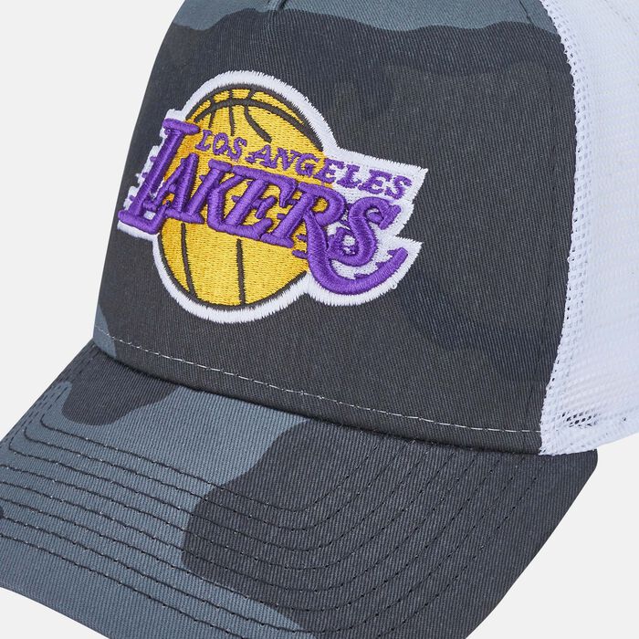 New Era LA Lakers NBA Camo 9FORTY A-Frame Trucker Cap Purple image number 2