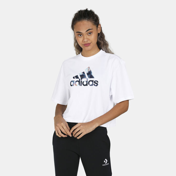 adidas Women's X Zoe Saldana Cropped T-Shirt White adidas Women's X Zoe Saldana Cropped T-Shirt White image number 0