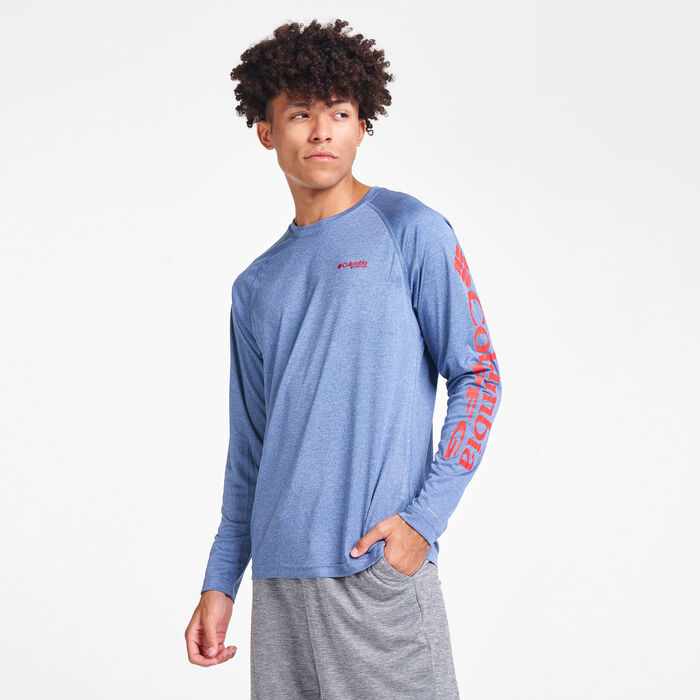 Columbia Men's PFG Terminal Tackle™ Heather Long Sleeve T-Shirt Blue image number 0