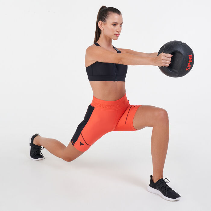 Under Armour Women's UA Project Rock HeatGear® Bike Shorts Red image number 2