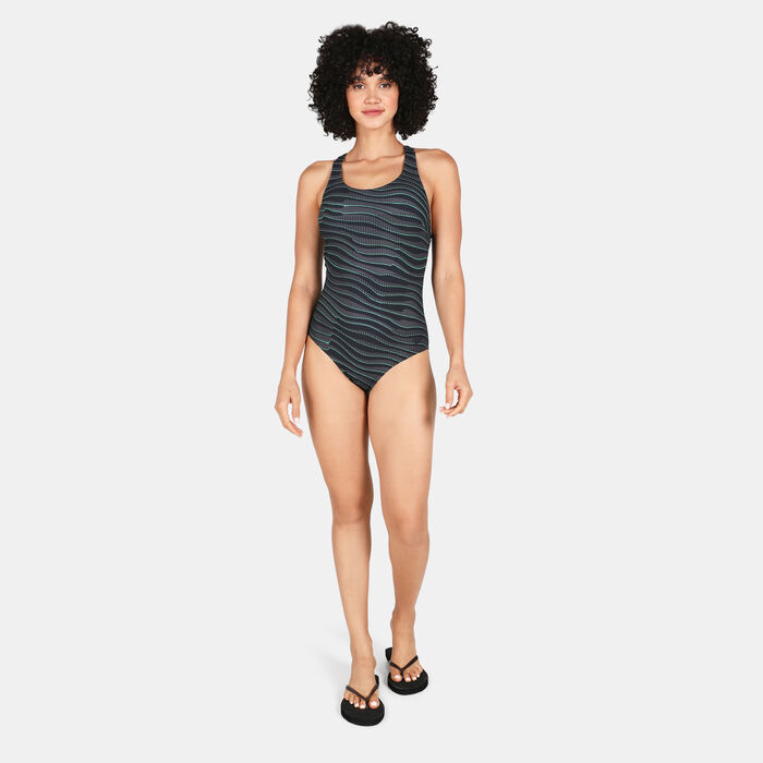 Speedo Women's Calypso Printed Shaping One-Piece Swimsuit Grey Speedo Women's Calypso Printed Shaping One-Piece Swimsuit Grey image number 2