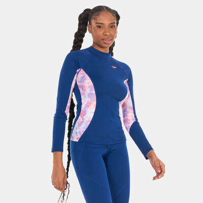 Speedo Women's Printed Long Sleeve Rashguard Blue