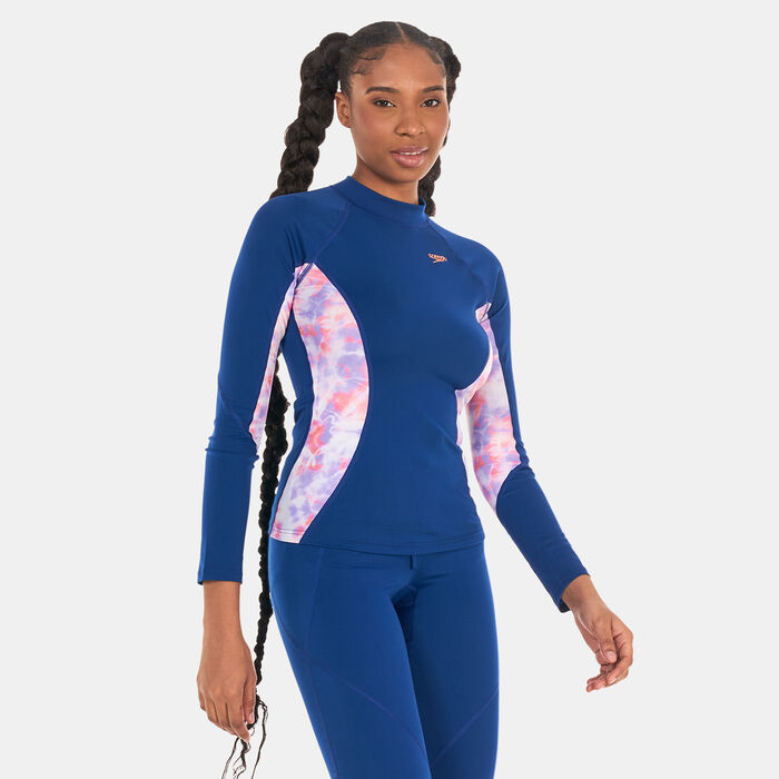 Speedo Women's Printed Long Sleeve Rashguard Blue image number 0