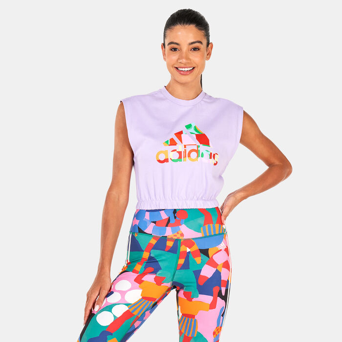 adidas Women's X FARM Rio Sleevess T-Shirt Purple adidas Women's X FARM Rio Sleevess T-Shirt Purple image number 0