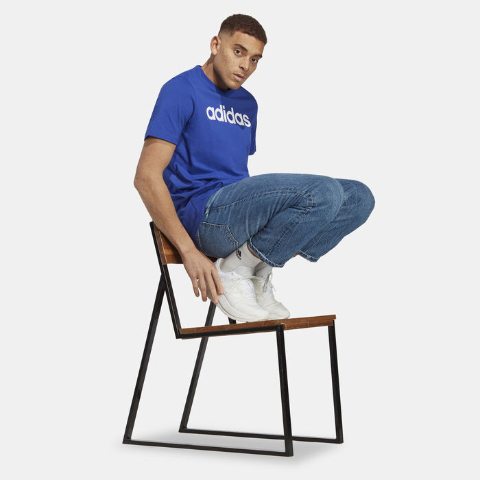 adidas Men's Essentials Linear Embroidered Logo T-Shirt Blue adidas Men's Essentials Linear Embroidered Logo T-Shirt Blue image number 2