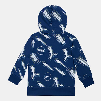 PUMA Kids' Alpha Allover Print Full-Zip Hoodie Blue