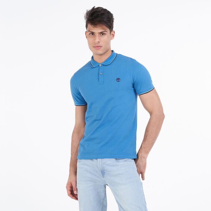 Timberland Men's Millers River Tipped Pique Polo T-Shirt Blue image number 0