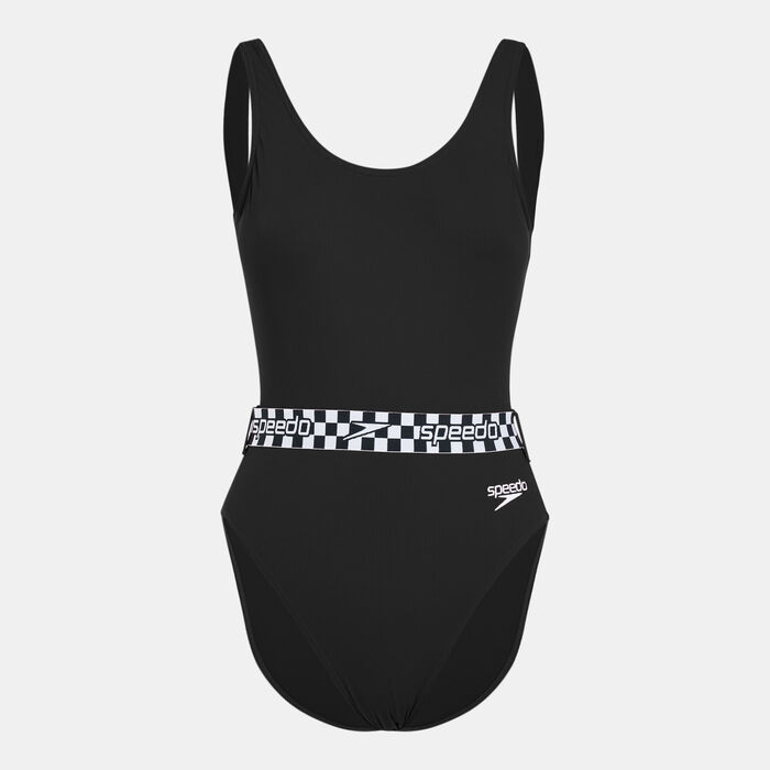 Speedo Women's Belted Deep U-Back One-Piece Swimsuit Black Speedo Women's Belted Deep U-Back One-Piece Swimsuit Black image number 0